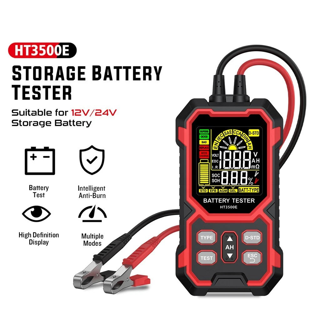 Automotive Battery Tester for 12V 24V Vehicles (Compact Design)