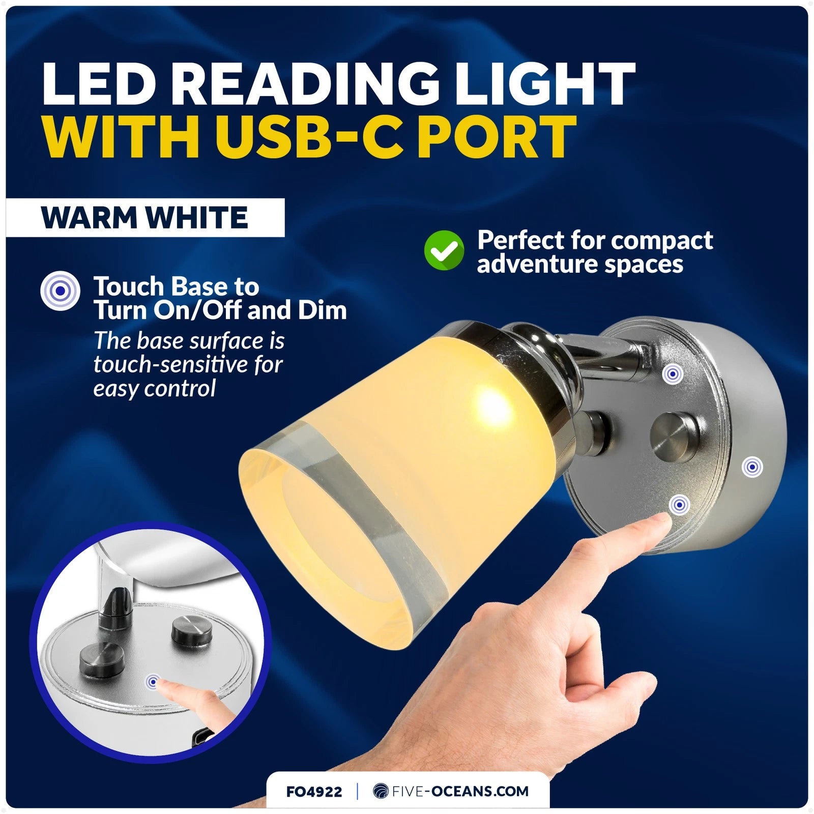 RV LED Reading Light for RVs (200LM, Touch-Sensitive, USB-C, 10-28V)