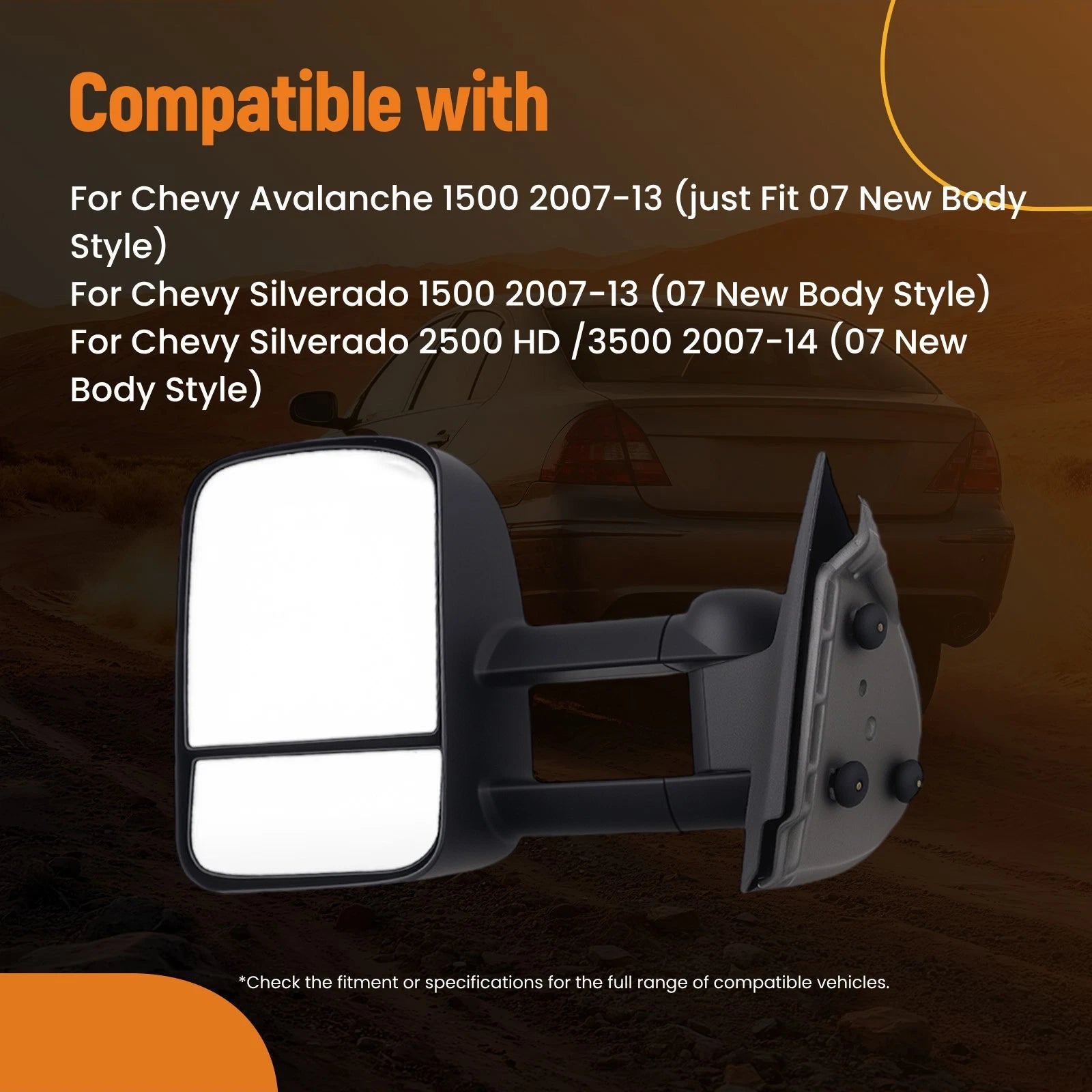 Rear View Mirror for GMC Sierra Hybrid (2009–2013) 20760444 Extendable Plastic