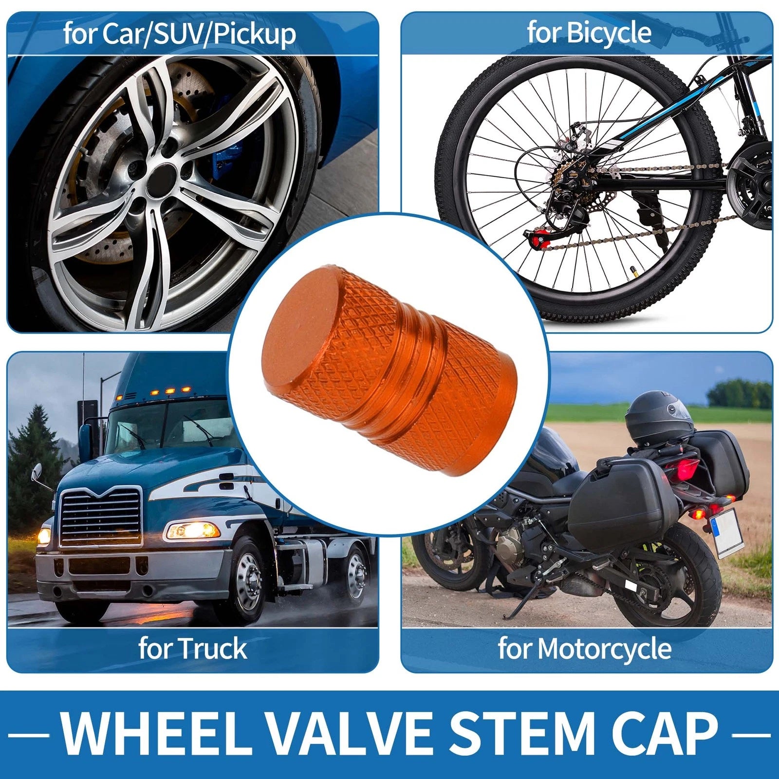 Valve Stem Caps 11x16mm Replacement Set for Car SUV Bike RV (8-Pack)