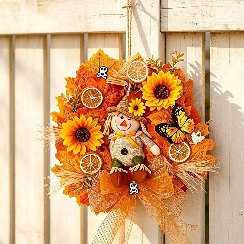 Scarecrow Wreath for Outdoor Decor (No Year Range Provided)