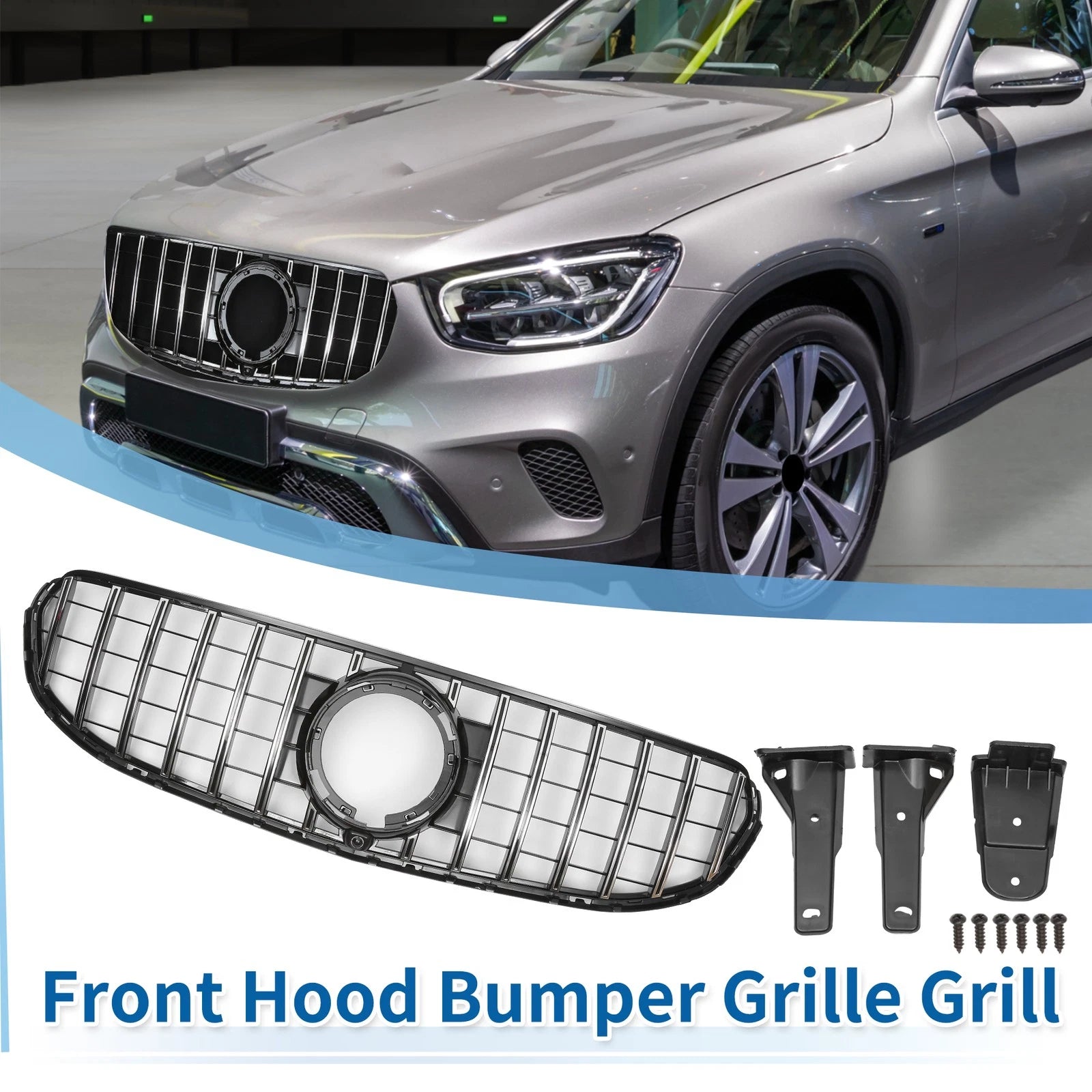 Front Upper Bumper Grille Grill Replacement for Mercedes-Benz GLC300 (2016–2023)
