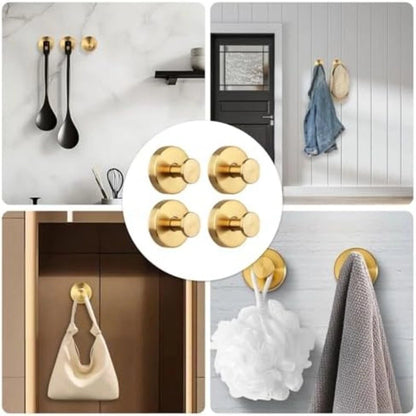 Set of 4 Stainless Steel Suction Cup Hooks for Bathroom and Kitchen
