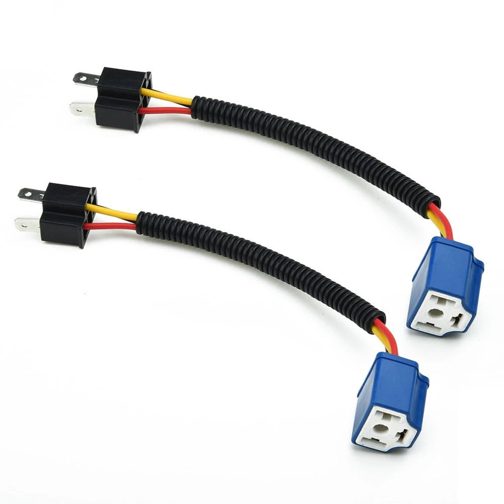 2X H4 Socket Connector Wiring Harness for (Plastic, Ceramic)
