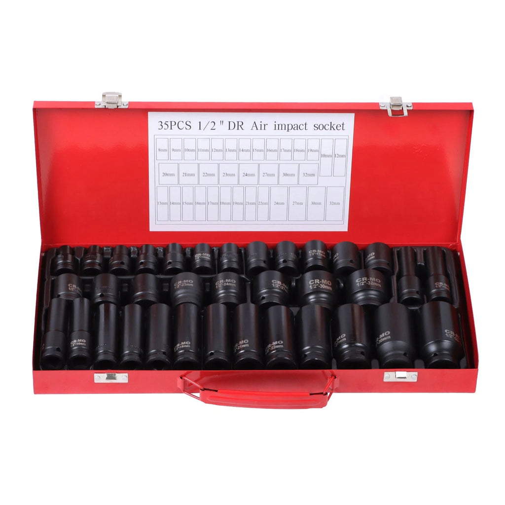 35pcs 1/2" Deep Impact Socket Set for Metric Tools (8-32mm) with Case