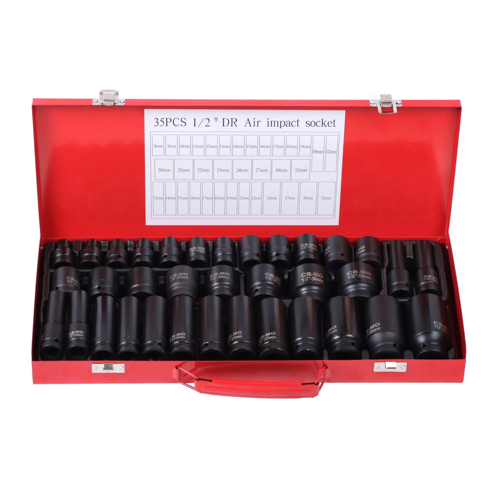 35pcs 1/2" Deep Impact Socket Set for Metric Tools (8-32mm) with Case