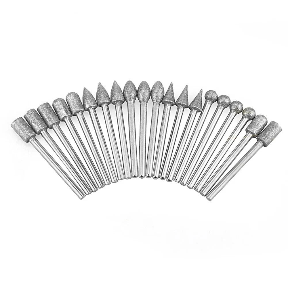 20 Pcs Rotary Tool Bits Diamond Burr 3mm Shank for Carving Grinding