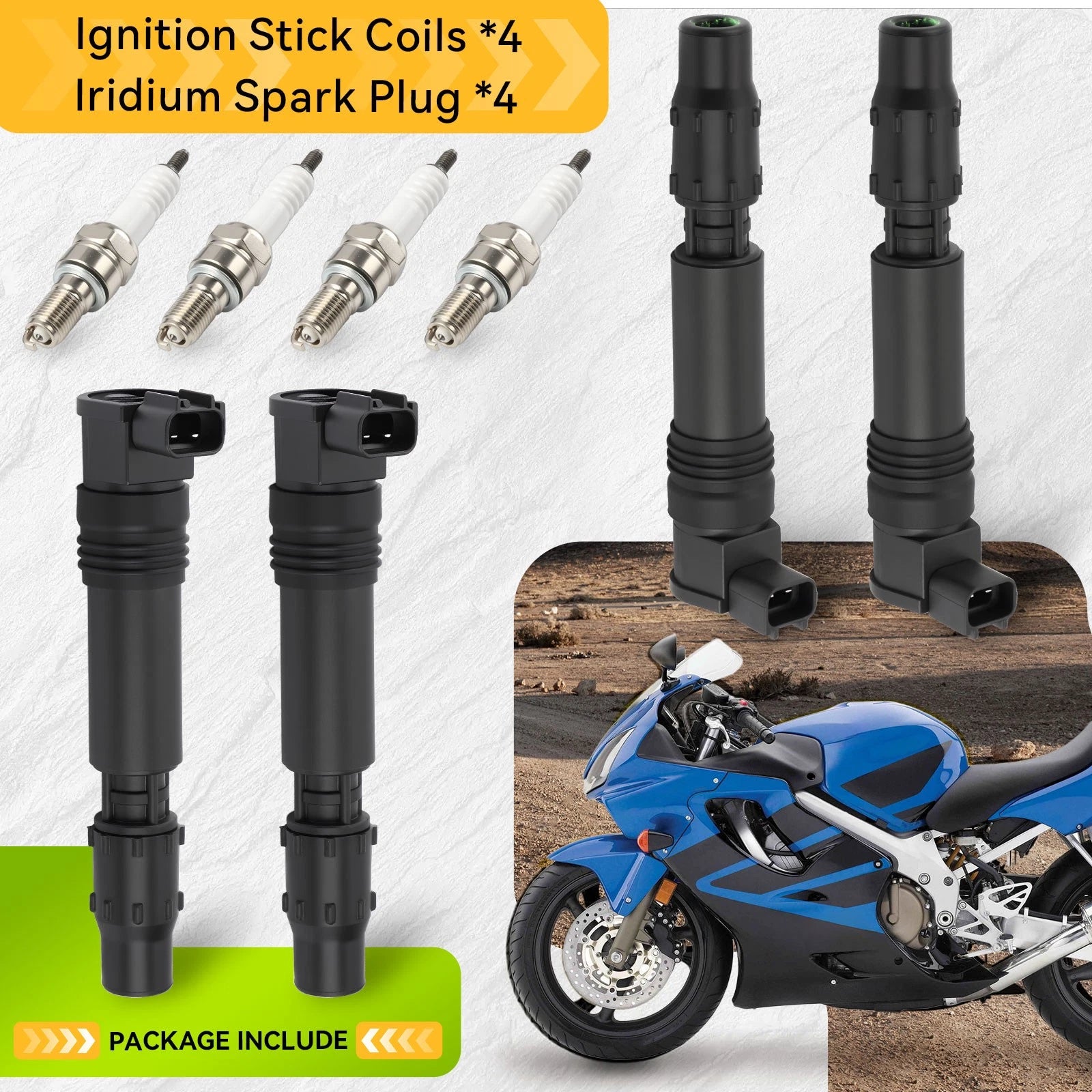 Set of 4 Ignition Stick Coils Iridium for Honda CBR954RR (2002–2003)