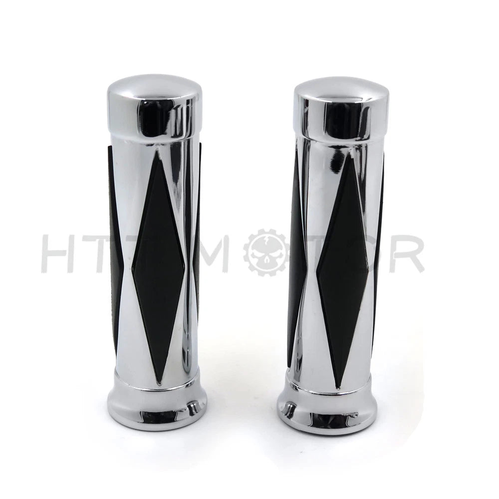 1" Chrome Diamond Style Handlebar Grips for Harley Softail Street Bob