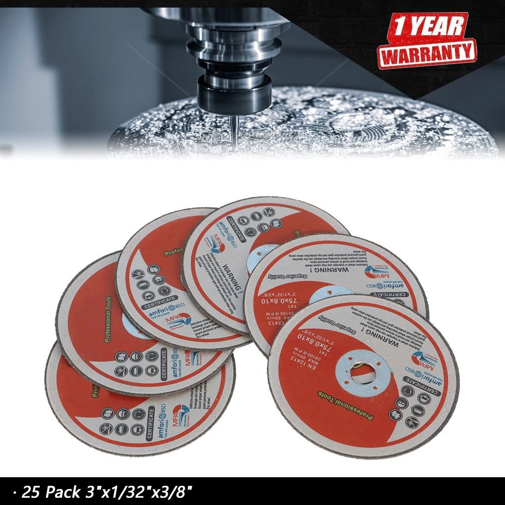 25 Pack Cut Off Wheels for Die Grinder (3"x1/32"x3/8")