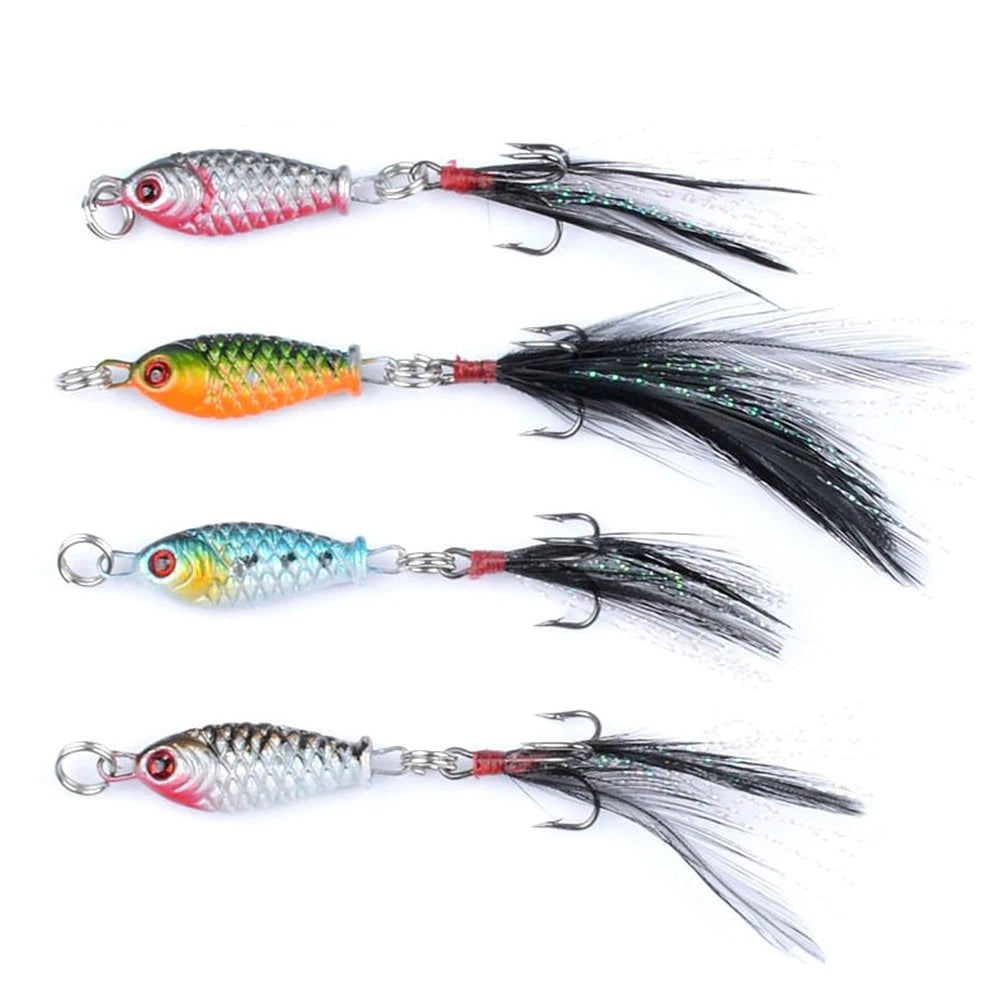 Fishing Lures Set of 4 - 5g/3.2cm Minnow Baits with Feather Hooks