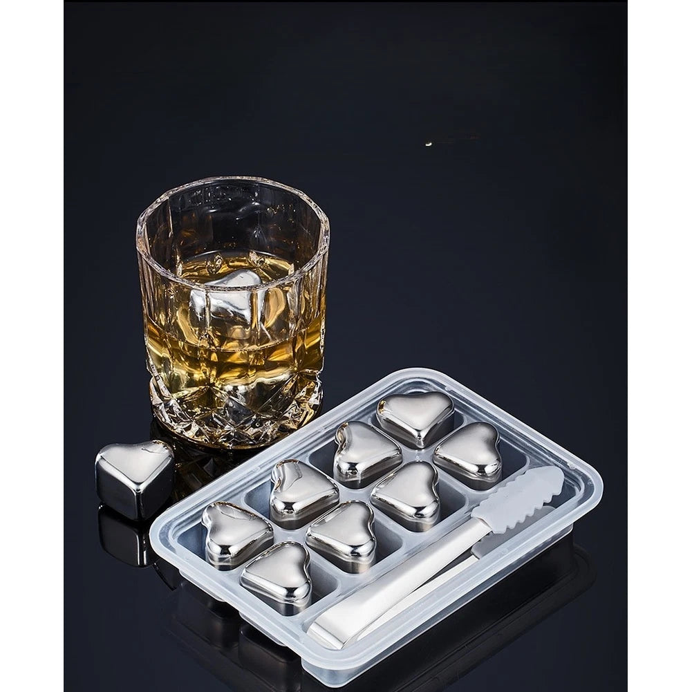Set of 4 Mirror Polished 304 SS Heart Ice Cubes for Beverage Presentation