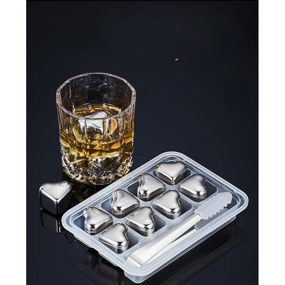 Set of 4 Mirror Polished 304 SS Heart Ice Cubes for Beverage Presentation