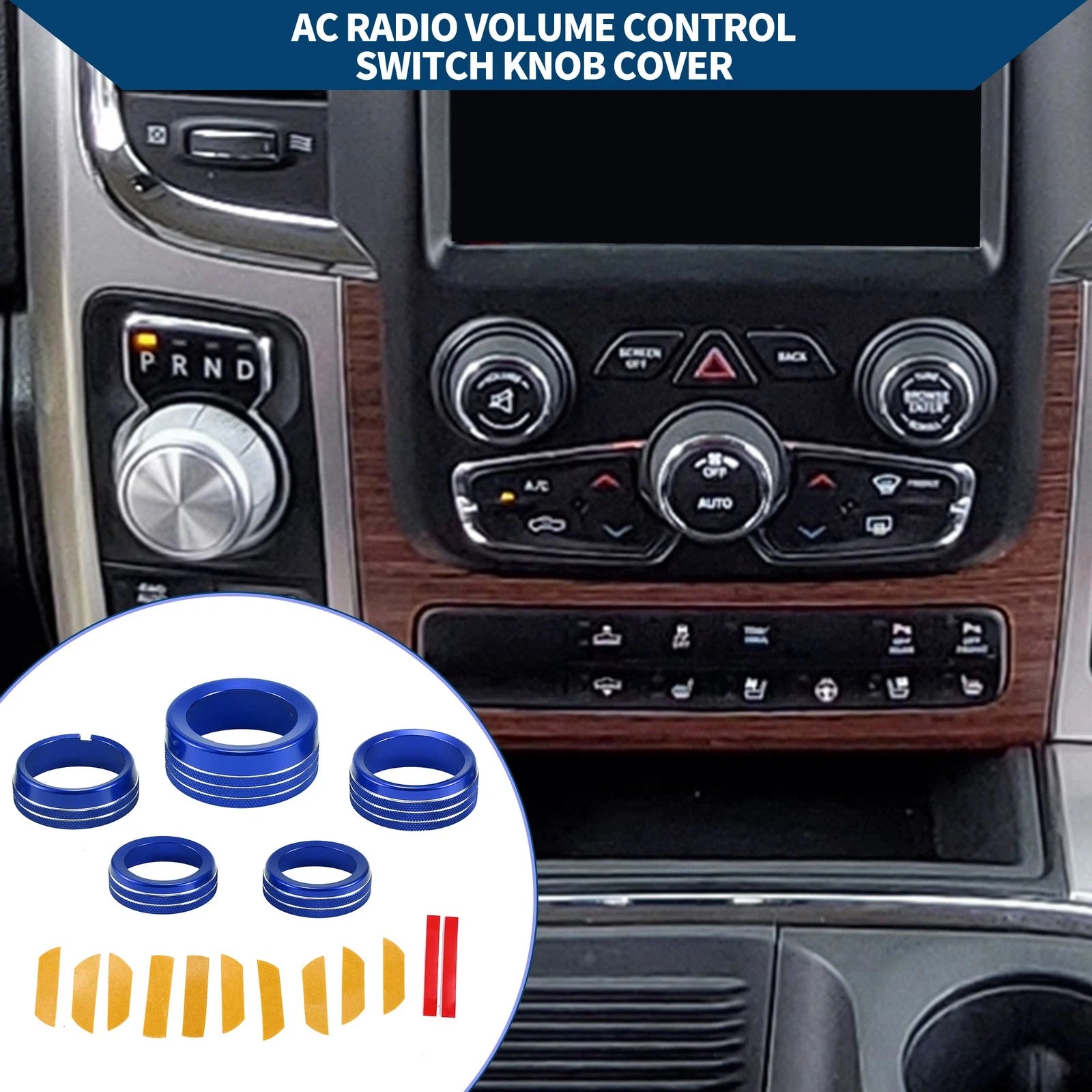 Headlight Media Knob Cover 5 Pcs for Dodge RAM 2013–2017 Blue