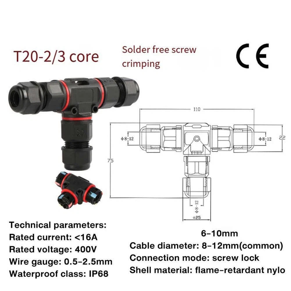 3Pcs Waterproof Cable Connectors IP68 for Outdoor Use