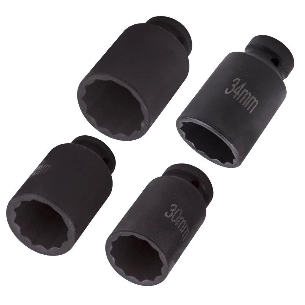 12 Point 1/2" Drive Deep Spindle Axle Nut Socket Kit (90mm Length)