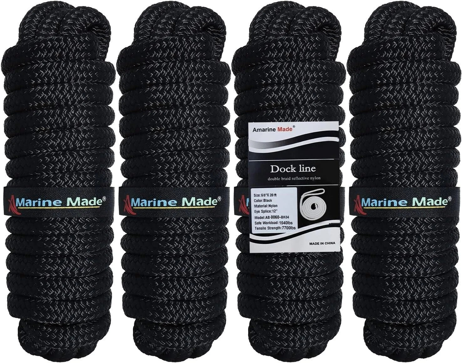 Set of 4 Double Braided Nylon Boat Dock Lines for Marine Use (20FT)