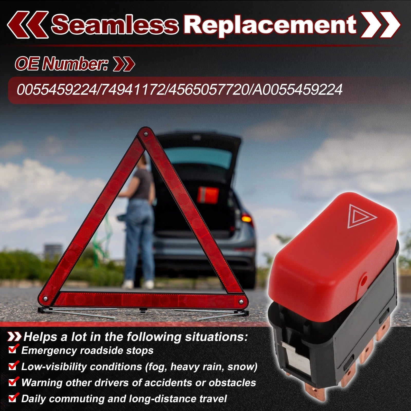 Hazard Warning Flasher Switch Replacement for Mercedes-Benz T2 206 D (1968–1977)