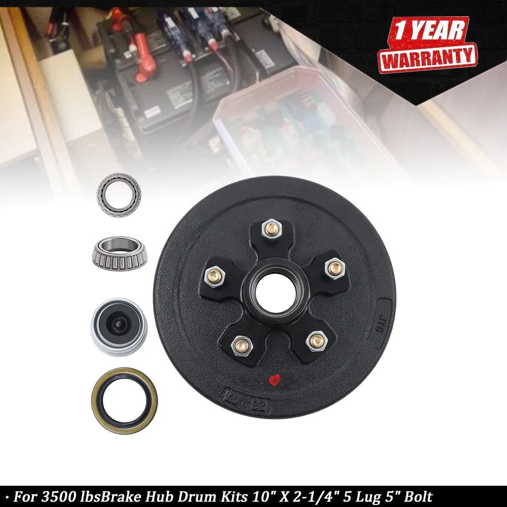 5 on 5" Trailer Brake Hub Drum Kits for 3500 lbs Axle (10" x 2-1/4")