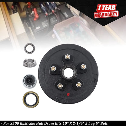 5 on 5" Trailer Brake Hub Drum Kits for 3500 lbs Axle (10" x 2-1/4")