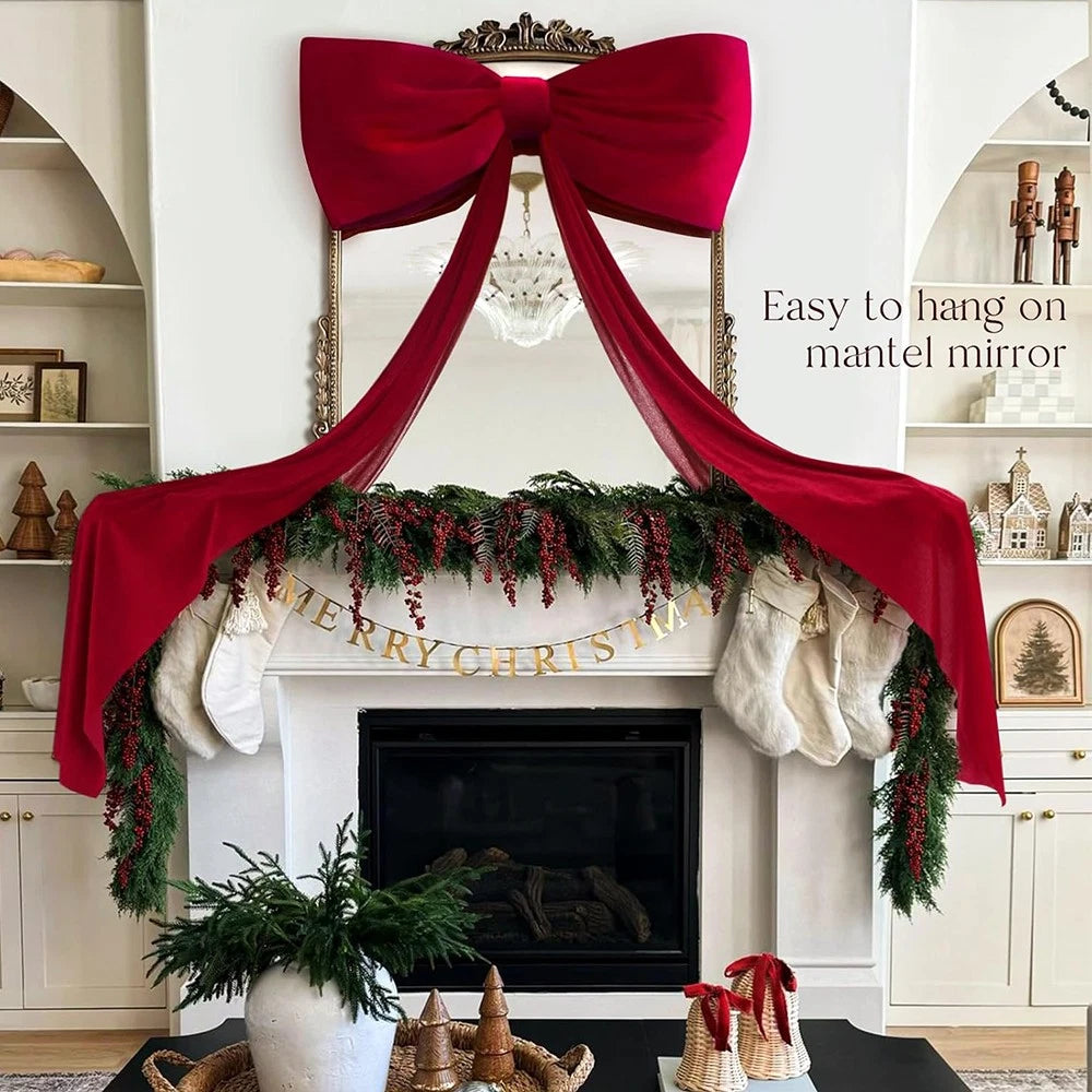 Big Red Velvet Bow for Tree Topper Decoration (40x200cm)