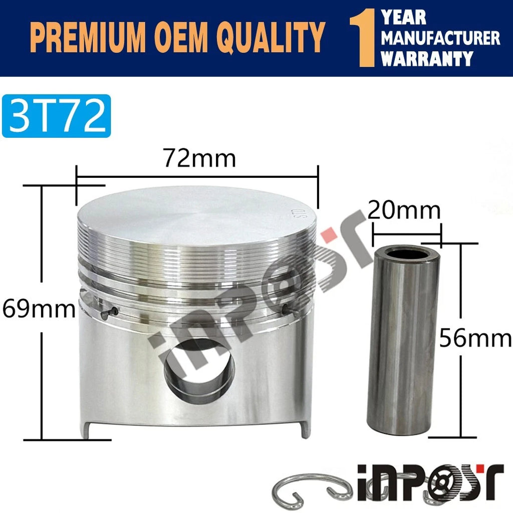 Set of 3 Piston with Ring STD for Yanmar 3T72HL (72mm)