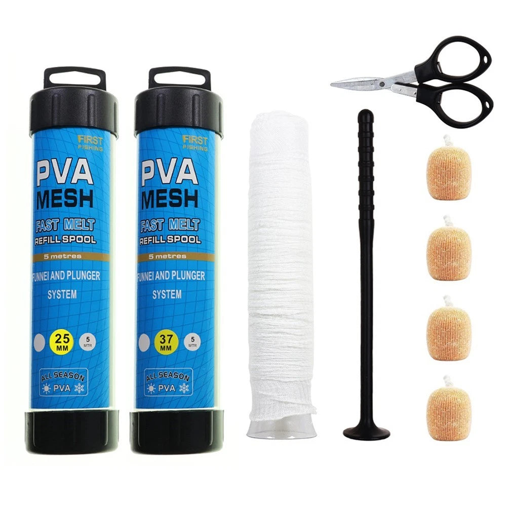 Fishing Kit 5M PVA Mesh 25mm 37mm with Funnel Plunger and Scissors