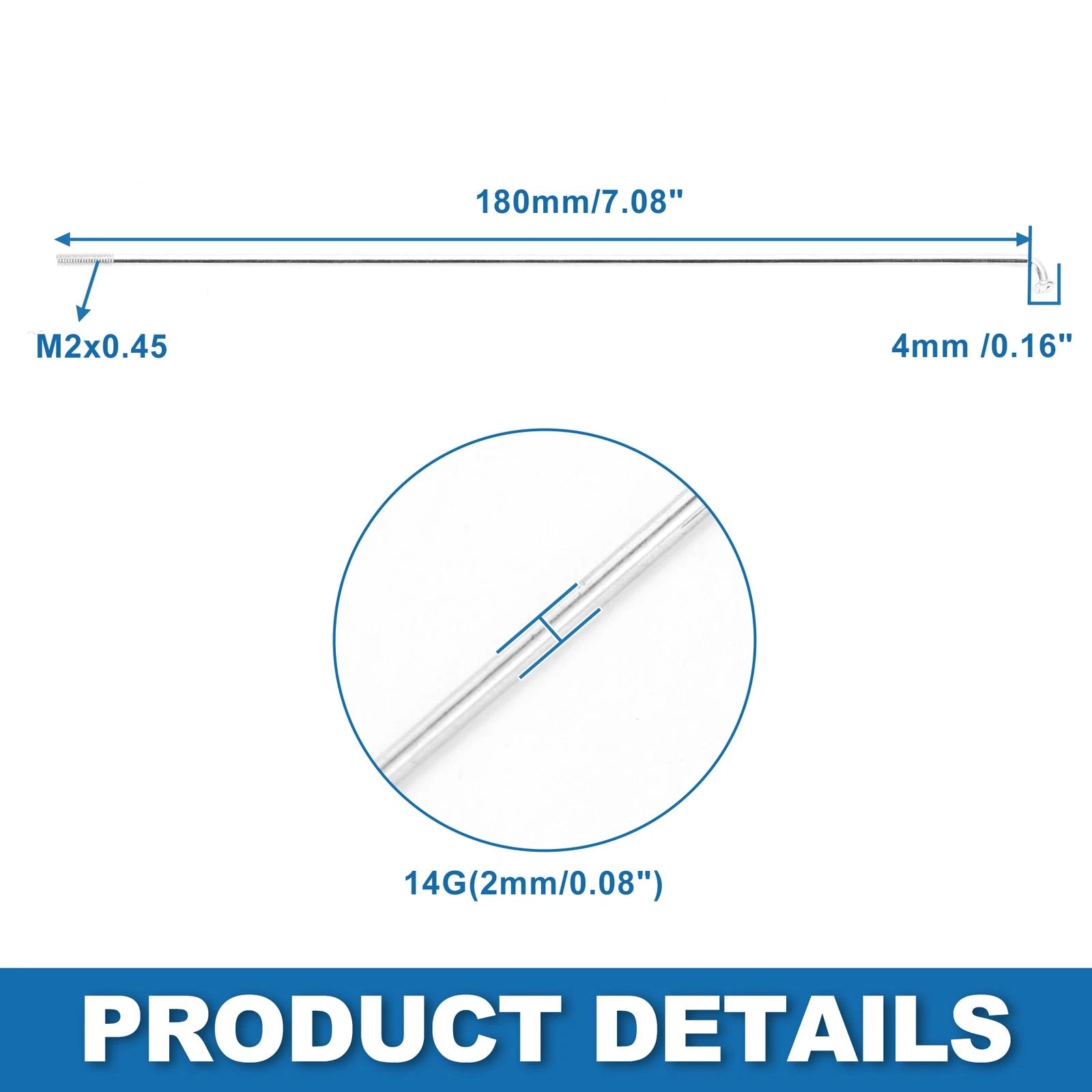 Bicycle Spokes 14G 180mm Carbon Steel Replacement Set for Mountain Bikes (all years)