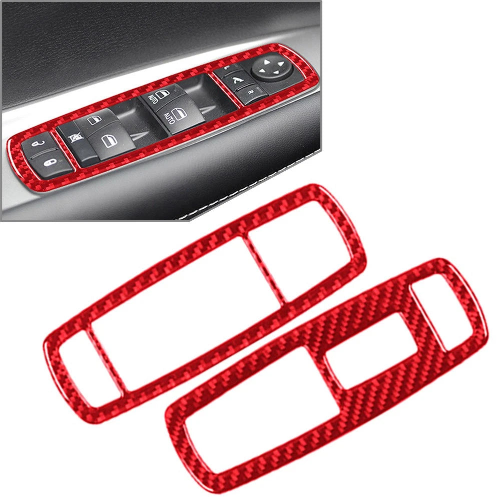 Front Window Lift Switch Panel Cover for Dodge Journey (2011–2018) Carbon Fiber Red