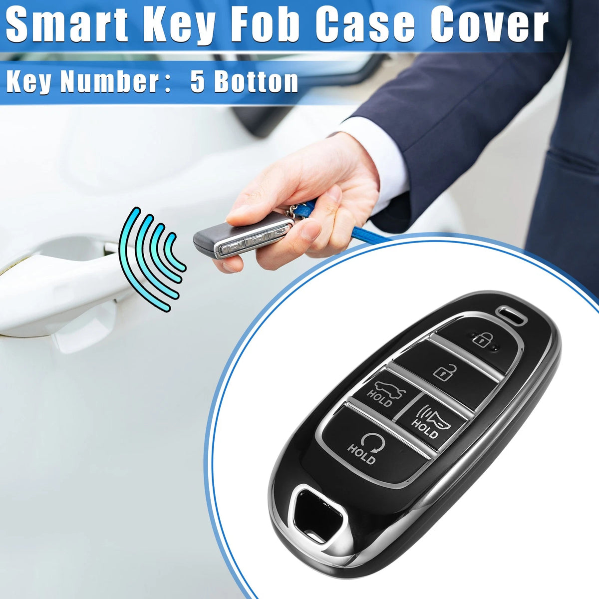 Key Fob Cover with 5 Buttons for Hyundai Sonata Santa Fe (2011–2019)