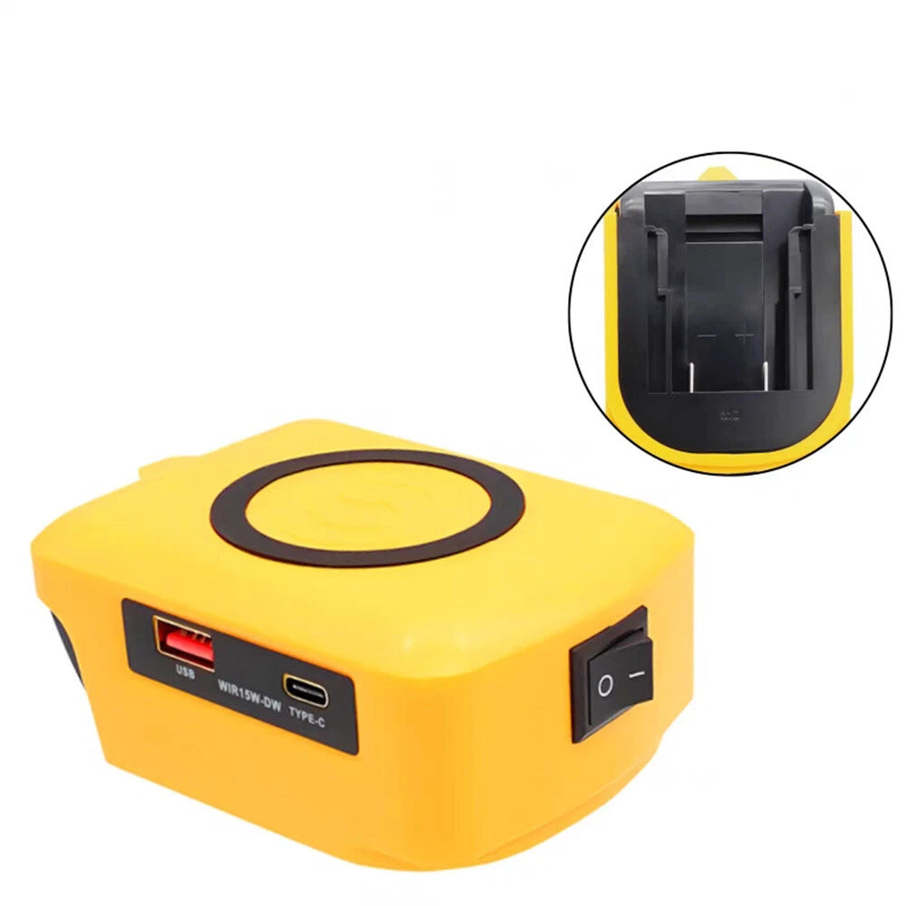 Wireless Charger Adapter Type-C USB Ports For Dewalt 18V 20V Li-ion Battery DCB