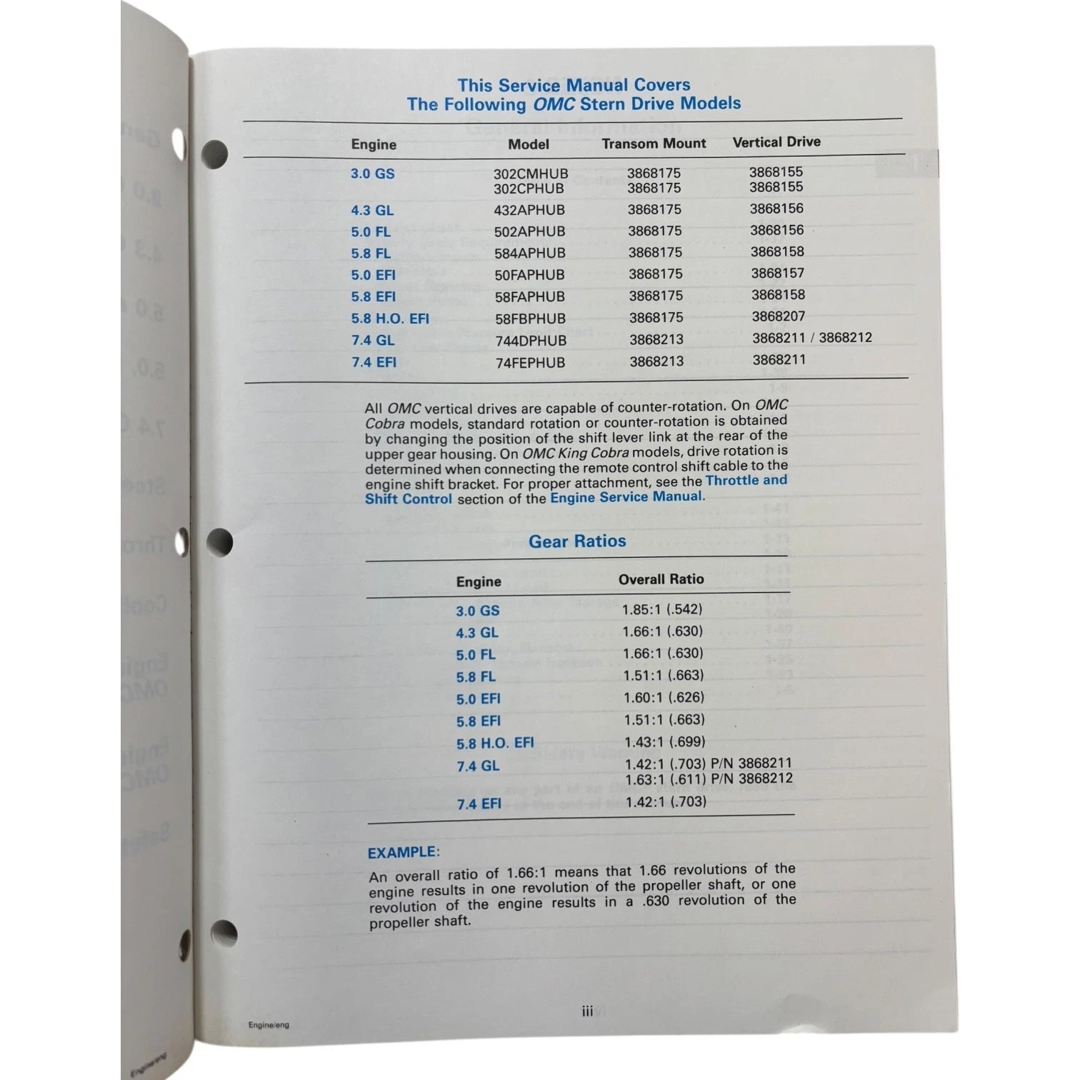 OMC Cobra Stern Drives Engine Service Manual 503168 (1994)