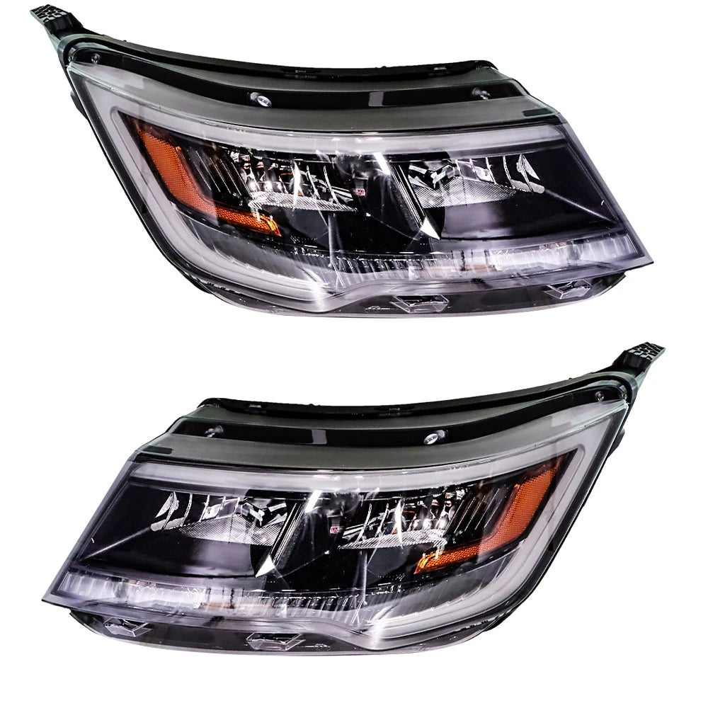 Headlight Pair Black Halogen w/LED DRL for Ford Explorer (2016–2019)