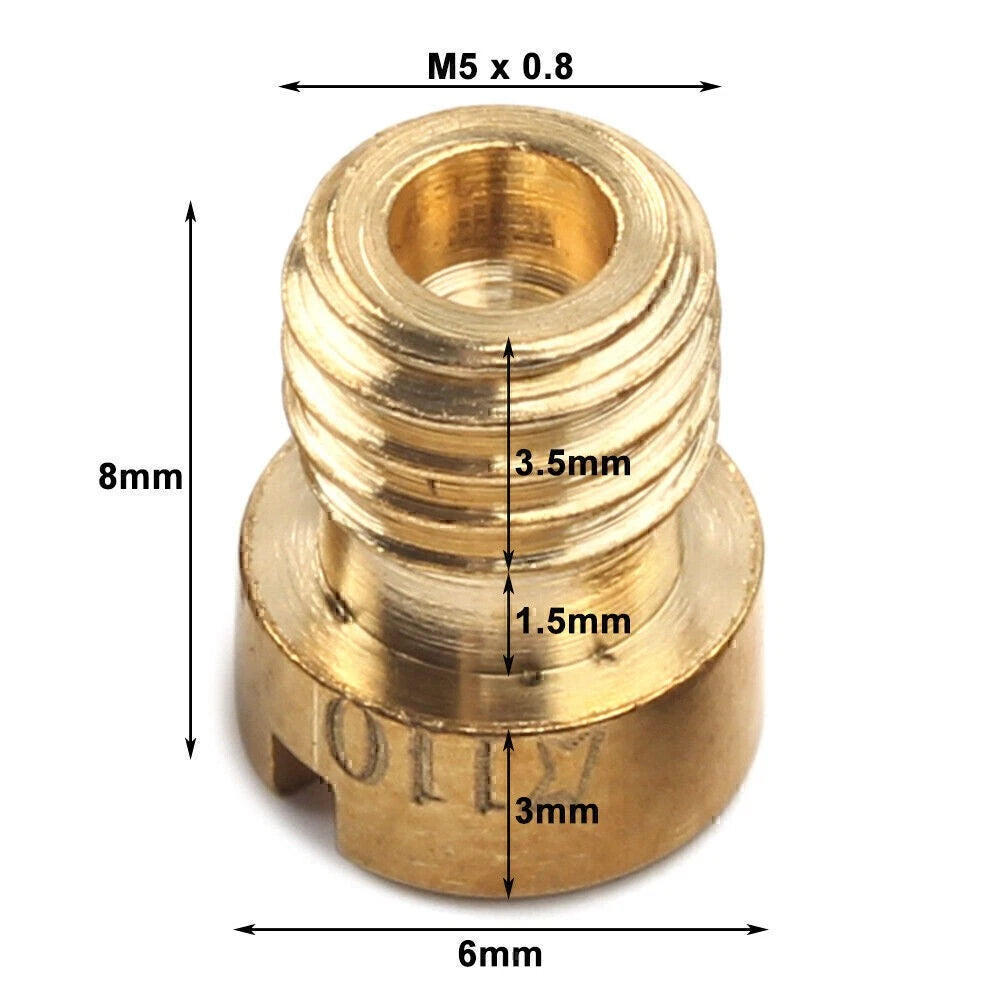 10 Pcs M5 Thread Motorcycle Main Jet Kit Carburetor 100-140 Size Injector Nozzle