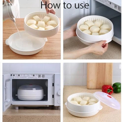 Plastic Microwave Steamer for Vegetables with Transparent Lid