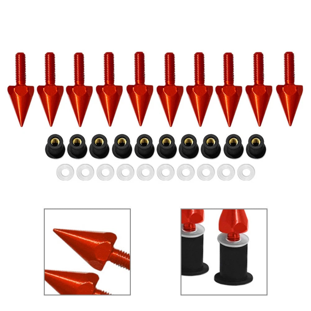 10Pcs Windshield Screws for Motorcycle (5MM) - Red
