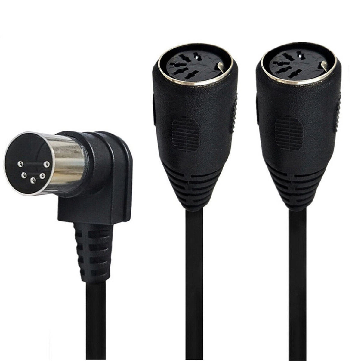 5 Pin MIDI DIN Male Right Angle Plug to 2 Female Socket Y Splitter Adapter