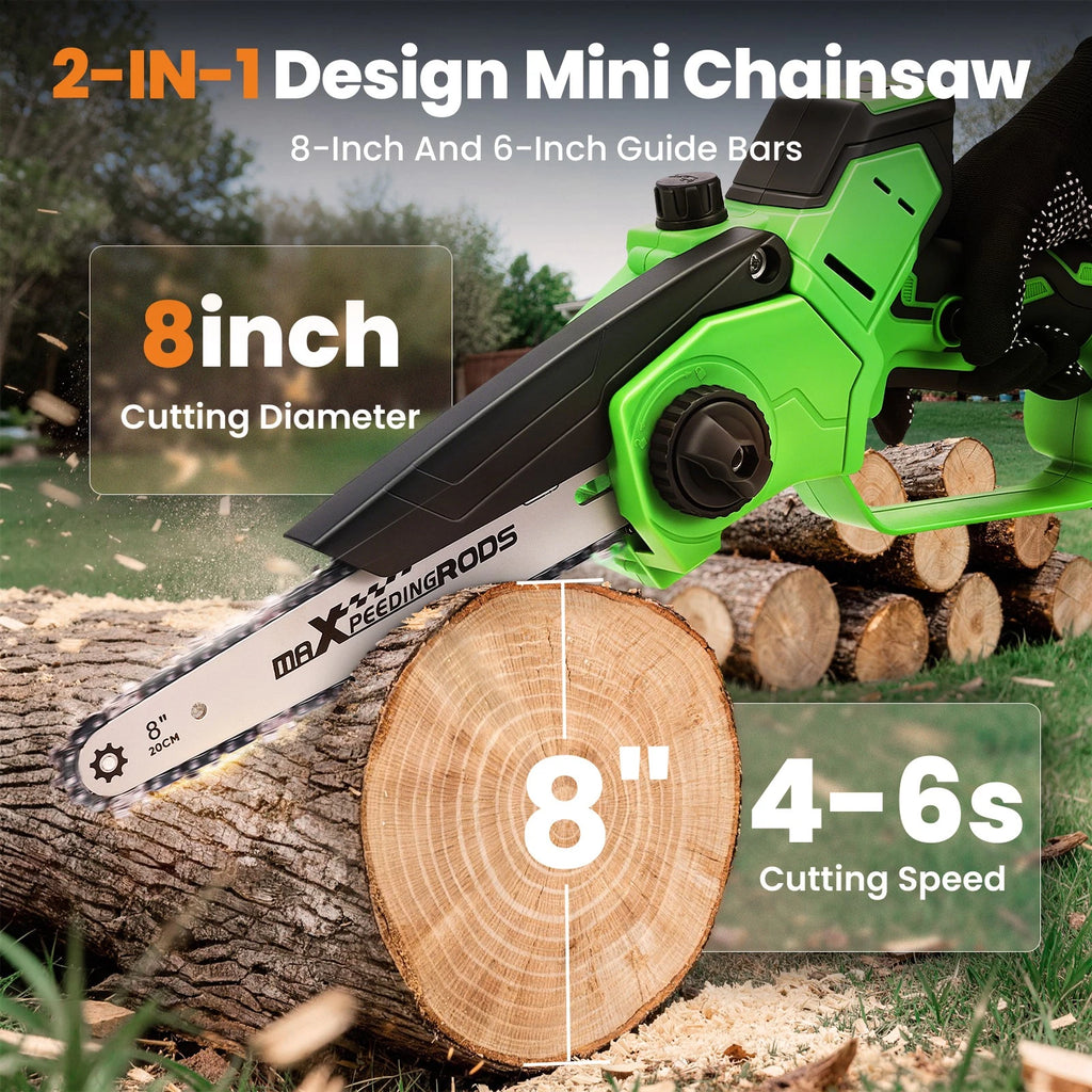 6" & 8" Cordless Mini Chainsaw with Brushless Motor (Battery Powered)