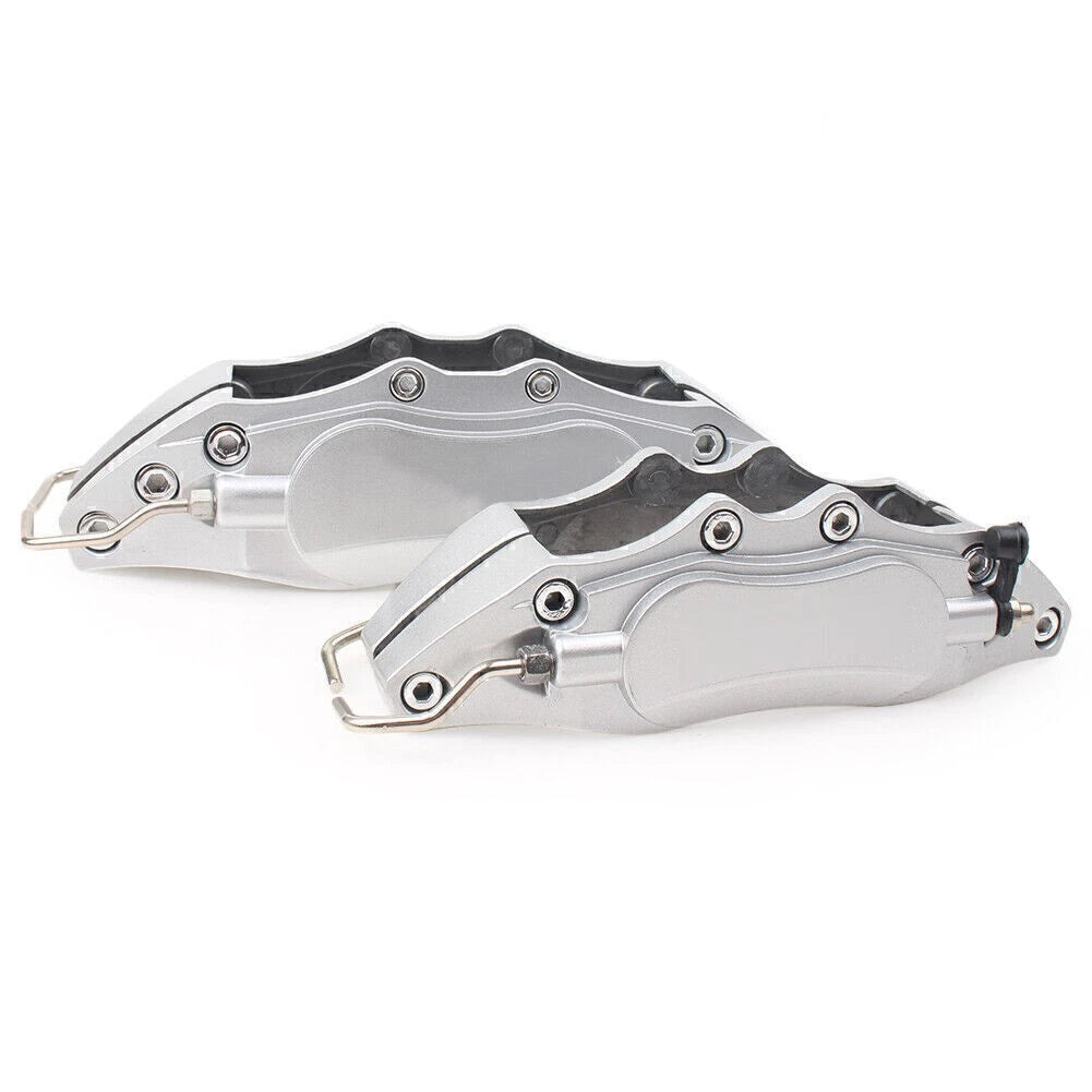 Set of 4 3D Metal Brake Caliper Covers for Universal Fit (Front & Rear) Silver