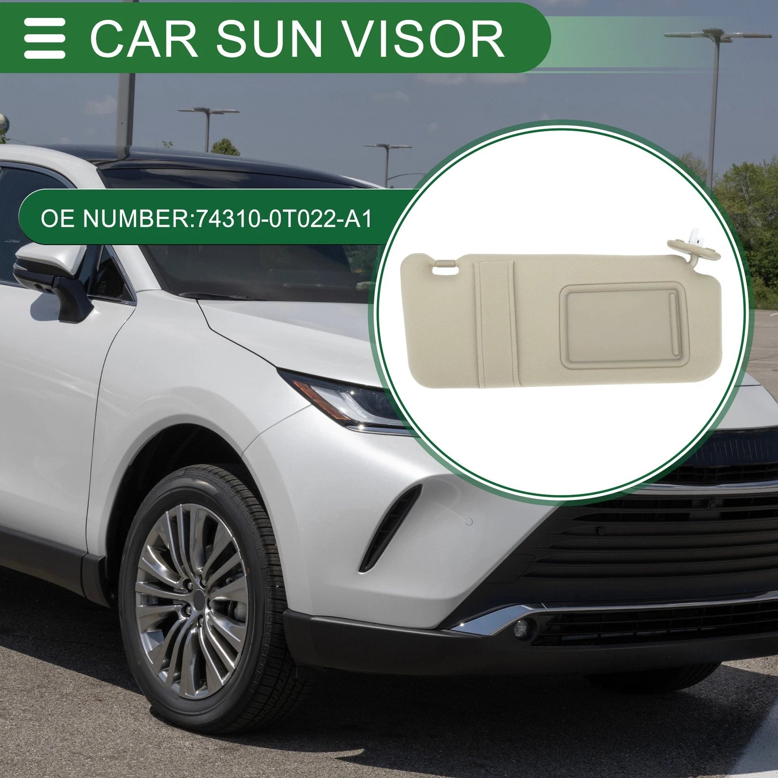 Right Passenger Side Sun Visor Replacement for Toyota Venza (2010–2015)