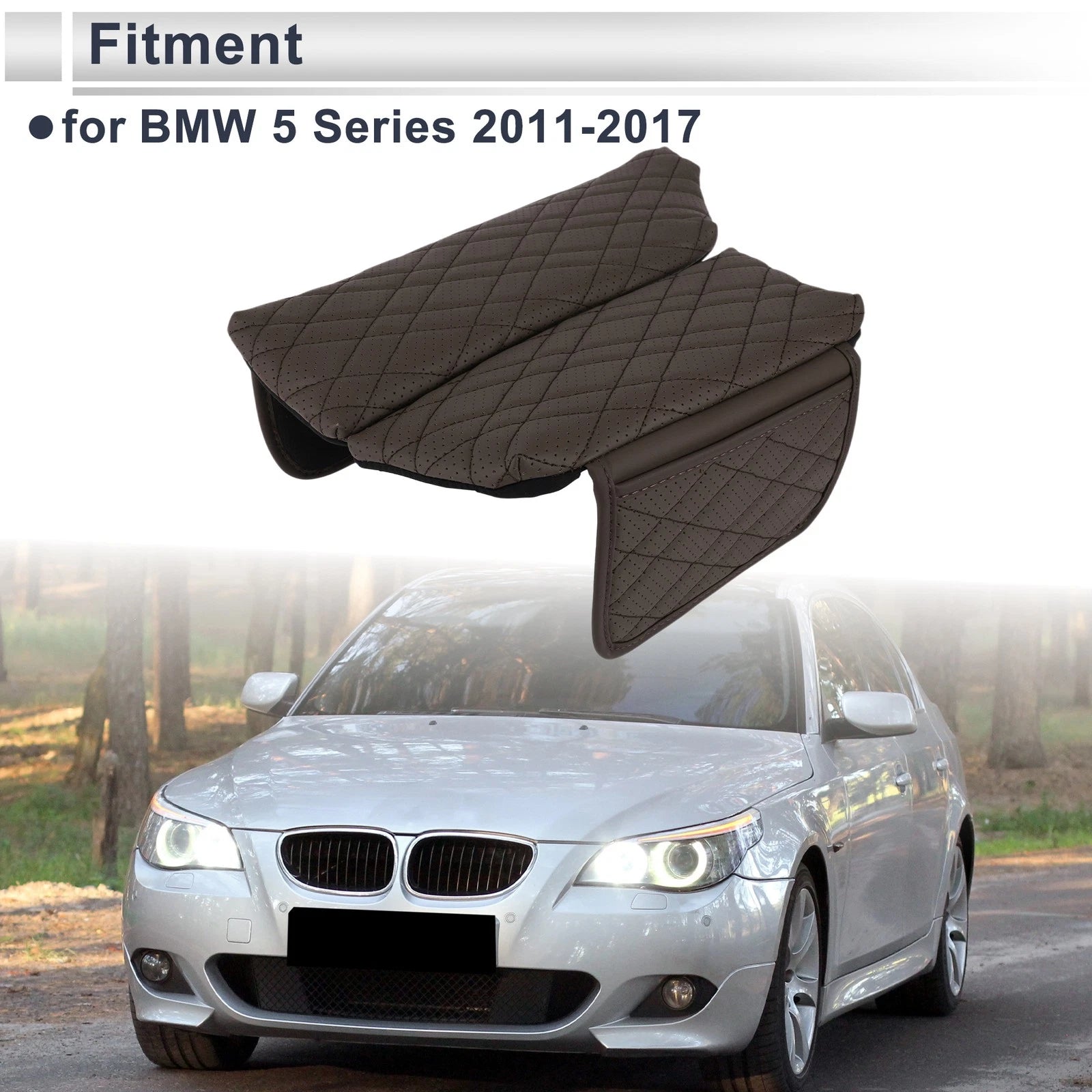 Car Center Console Cover with Storage Bag for BMW 5 Series (2011–2017) Deep Brown