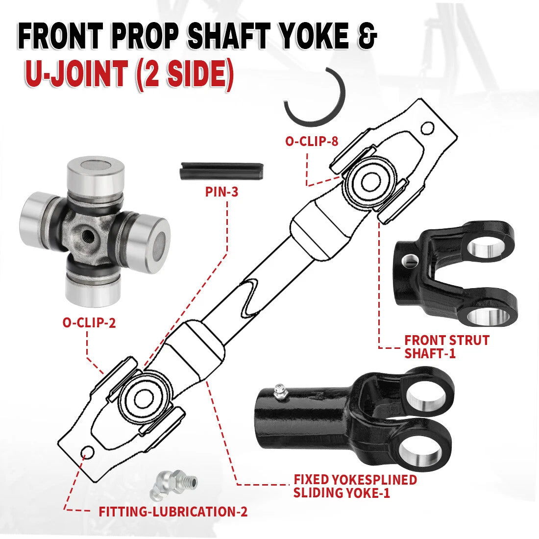 Front Prop Shaft Yoke & U-Joint Kit for Polaris Sportsman 500 550 570 600 700 (2000–2023)