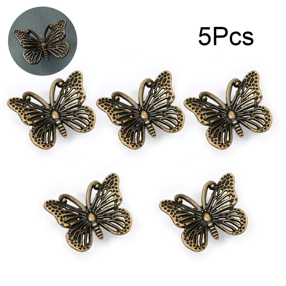 5Pcs Vintage Butterfly Cabinet Knob Pull Handle Zinc Alloy