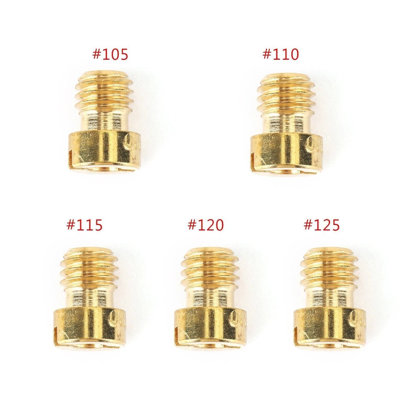 Set of 4 5mm Large Round Carb Main Jets for Mikuni Carburetor (105, 110, 115, 120)
