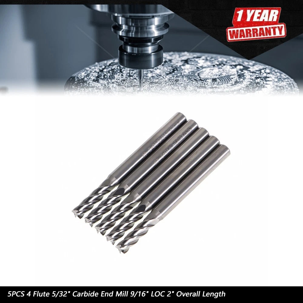 5PCS 5/32" Carbide End Mill for Various Applications (2" Overall Length)