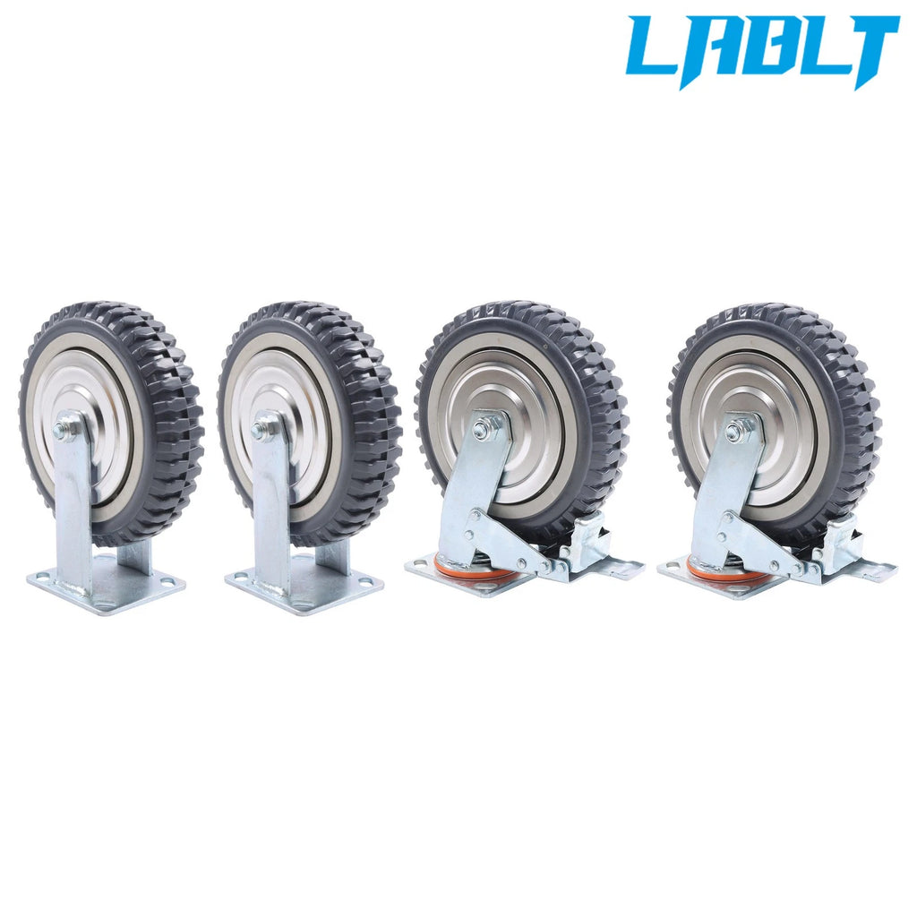 Set of 4 Heavy Duty 8" Solid Caster Wheels (2 Swivel & 2 Fixed)