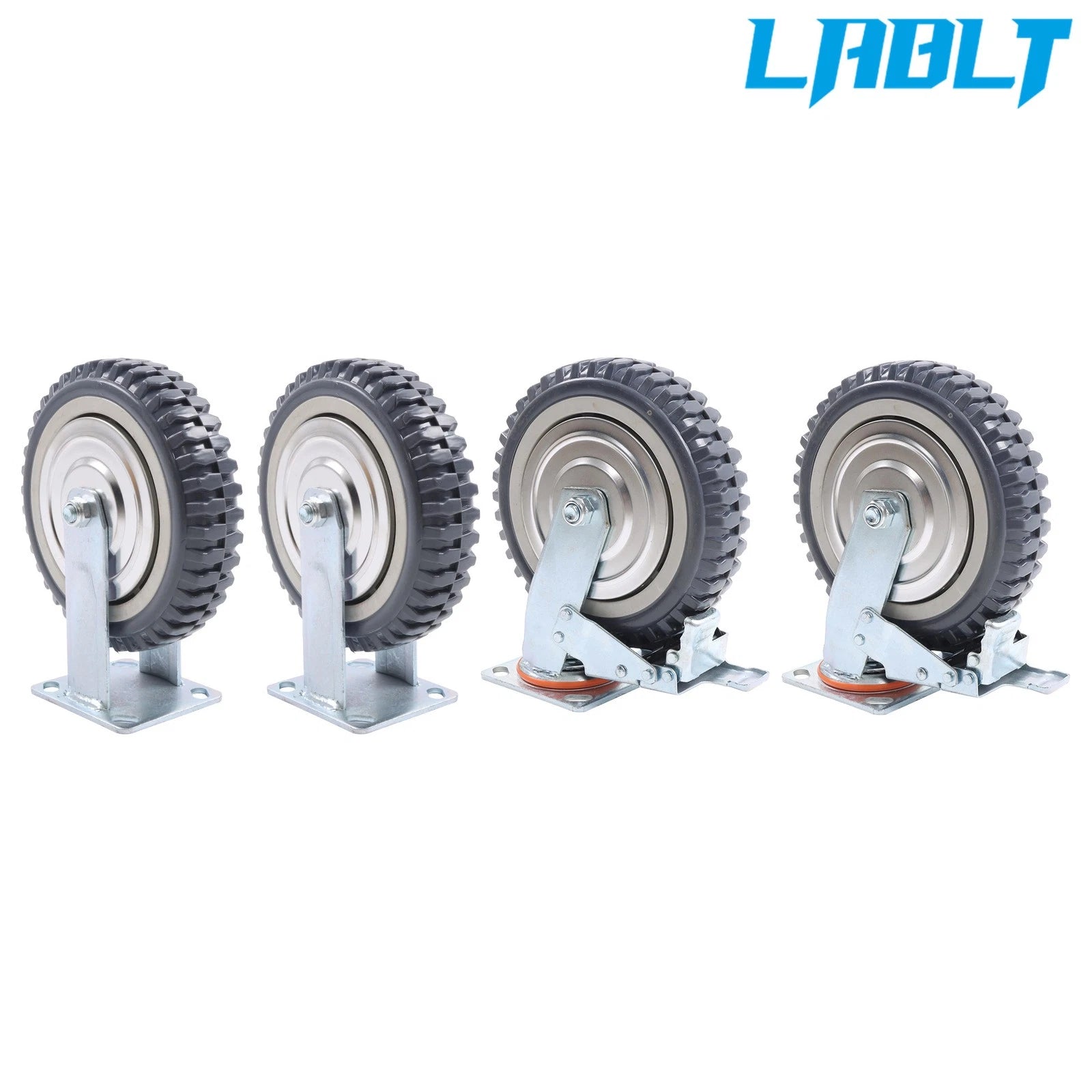Set of 4 Heavy Duty 8" Solid Caster Wheels (2 Swivel & 2 Fixed)