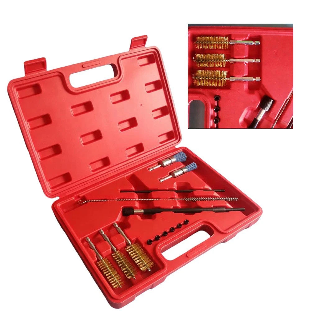 Fuel Injector Cleaning Kit with Diesel Injector Bracket Engine Pipe Brushes 14