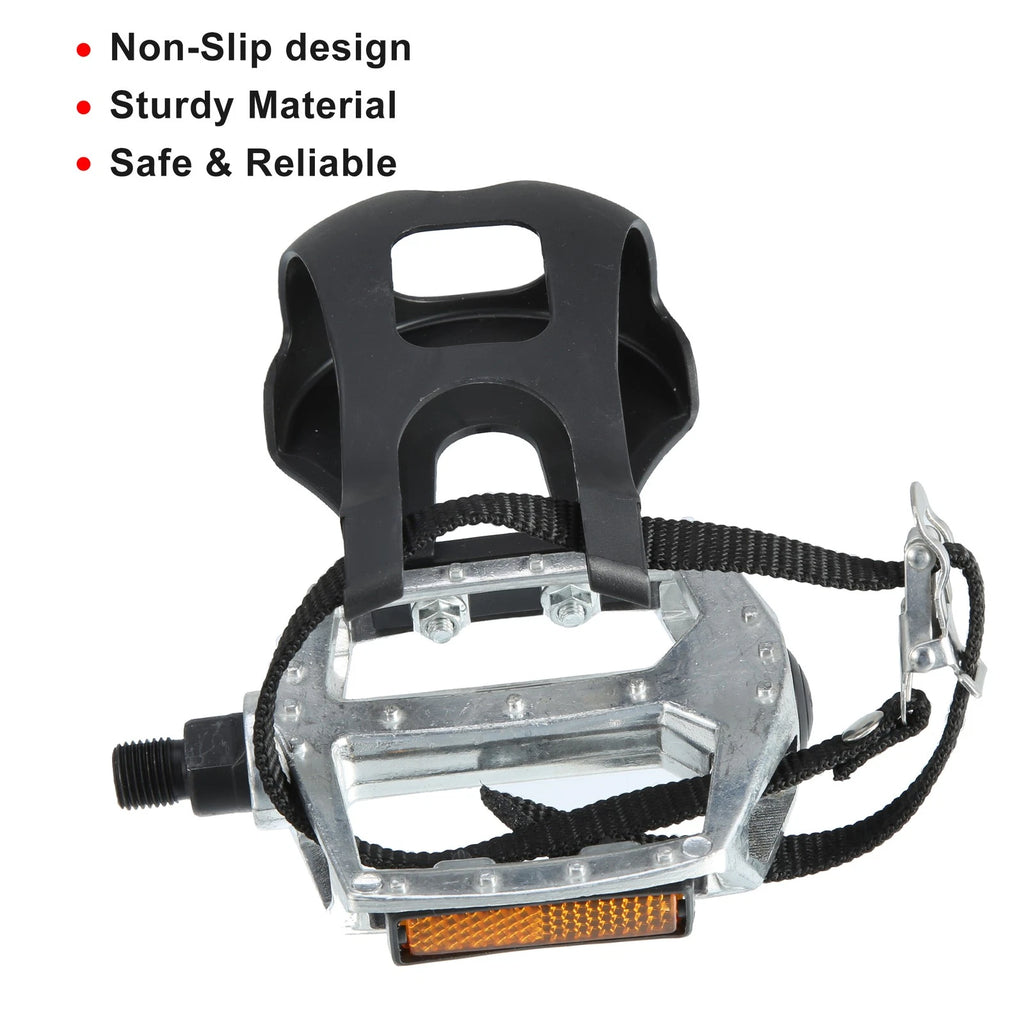 Bicycle Pedals Pair 1/2 Inch with Toe Clips and Straps for Universal Use (All Years)
