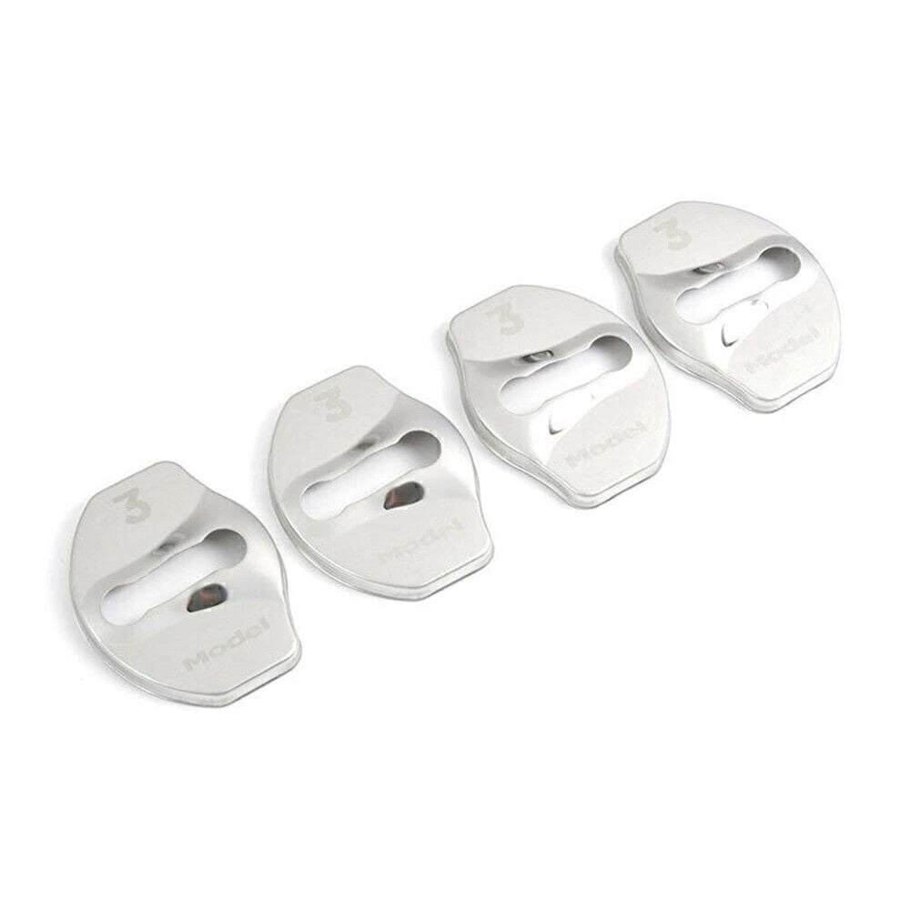 Set of 4 Protective Door Lock Covers for Tesla Model 3 (2017–2023) Silver